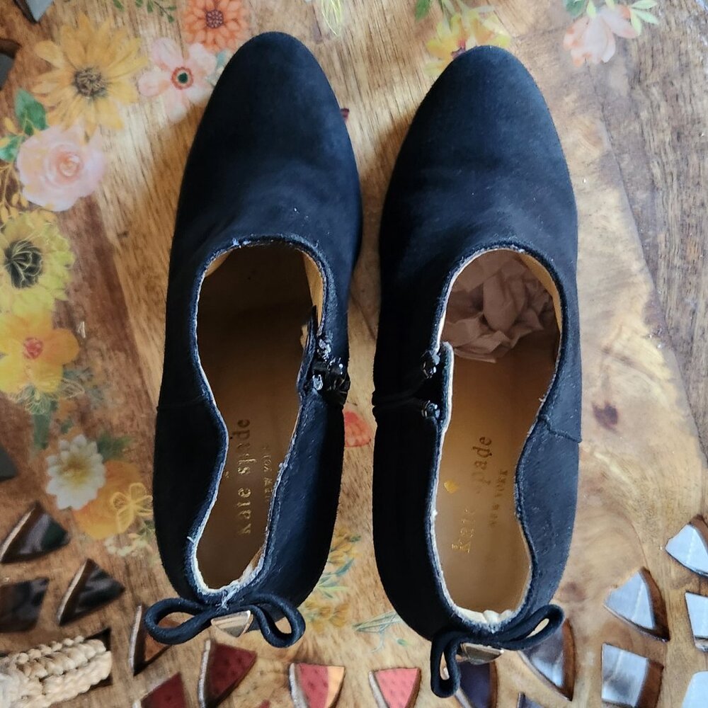 Kate Spade Suede Bootie in Black w/Side Zip and Gold Heel Accent - Picture 7 of 9